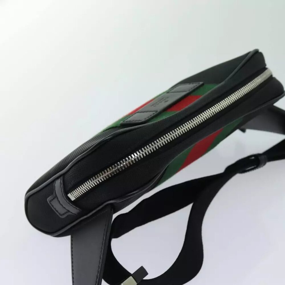 GUCCI Web Sherry Line Waist bag Canvas Outlet Black Red Green - Picture 5 of 7